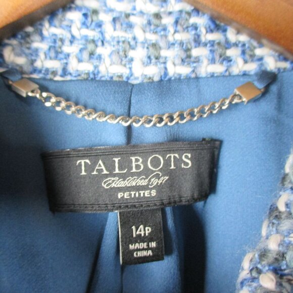 Talbots Blazer Blue and White Tailored Tweed Career Quiet Luxury 14P $258 Fall - Picture 5 of 7